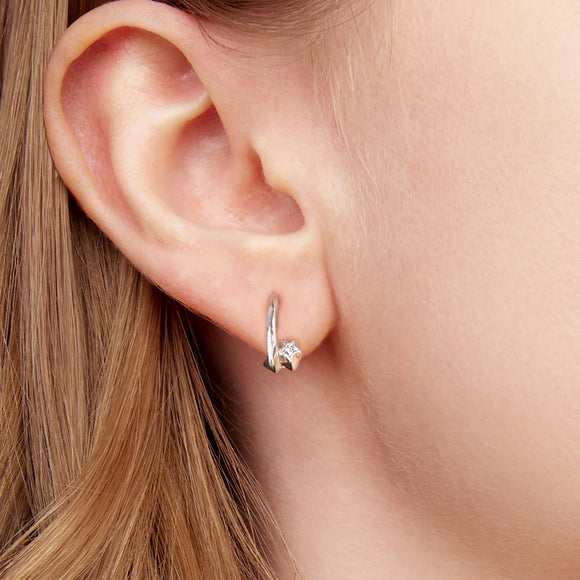 925 Sterling Silver Earrings with White Gold Plating and CZ