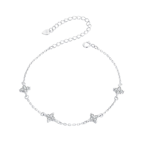 925 Sterling Silver White Gold Plated Adjustable CZ Bracelet for Women