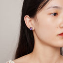 925 Sterling Silver Earrings with Pavé CZ and Transparent Glass in Black Gold, 1.0*1.2cm, for Women-7