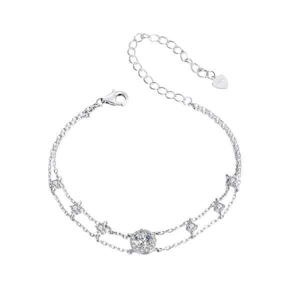 925 Sterling Silver 5.0mm Moissanite Bracelet with CZ and White Gold Plating for Women