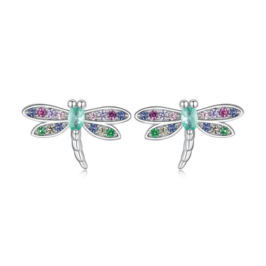 925 Sterling Silver Earrings with Pavé CZ and Transparent Glass - 0