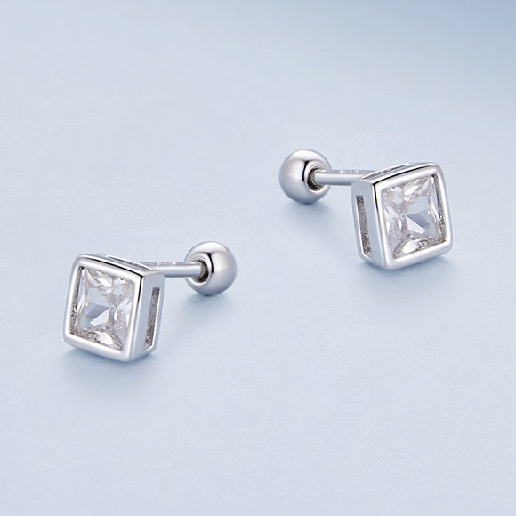 925 Sterling Silver 5mm Pavé Setting CZ Earrings for Women