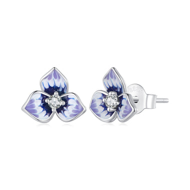 925 Sterling Silver Enamel CZ Earrings 8mm x 10mm for women - 0