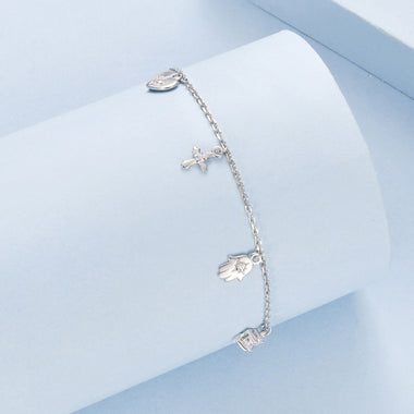 925 Sterling Silver Bracelet with Plated White Gold and Pavé Setting CZ - 0