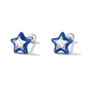 925 Sterling Silver Enamel CZ Stud Earrings in Platinum Plating-5