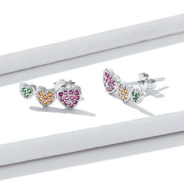 925 Sterling Silver Earrings with Pavé Setting and Plated Platinum, Size: 0.5*1.3cm, Women - 0