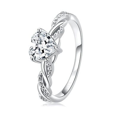 925 Sterling Silver Love Ring with CZ, Size 6.0 - 0
