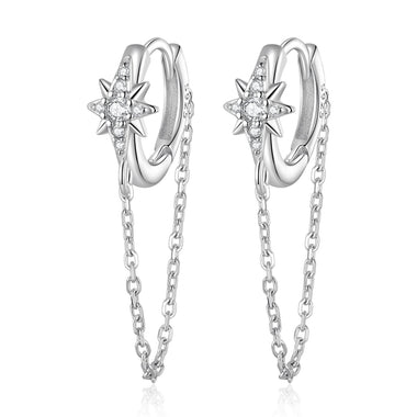 925 Sterling Silver Earrings with Pavé Setting and Platinum Plating, 2.7 x 0.6 cm for Women