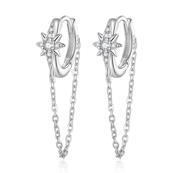 925 Sterling Silver Earrings with Pavé Setting and Platinum Plating, 2.7 x 0.6 cm for Women