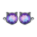 925 Sterling Silver Earrings with Pavé CZ and Transparent Glass in Black Gold, 1.0*1.2cm, for Women-2