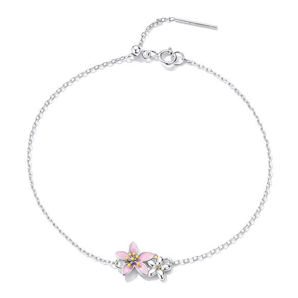 S925 Sterling Silver Adjustable Flower Bracelet for Women