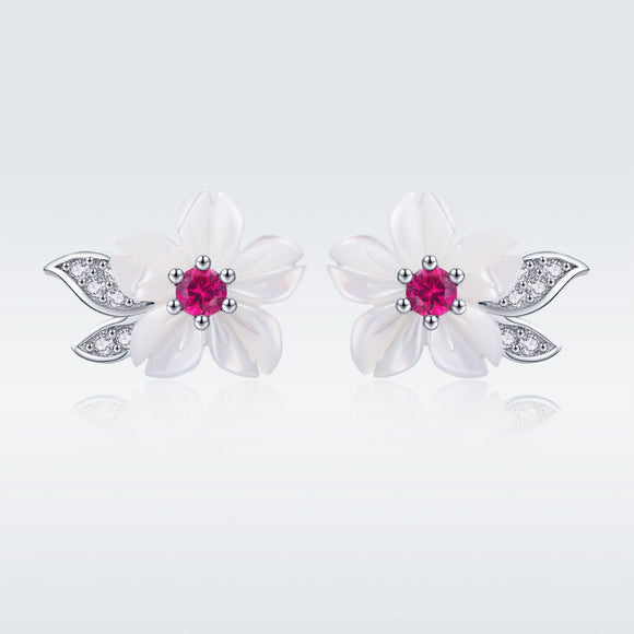 925 Sterling Silver Earrings with Pavé Setting CZ and High-Quality Nacre