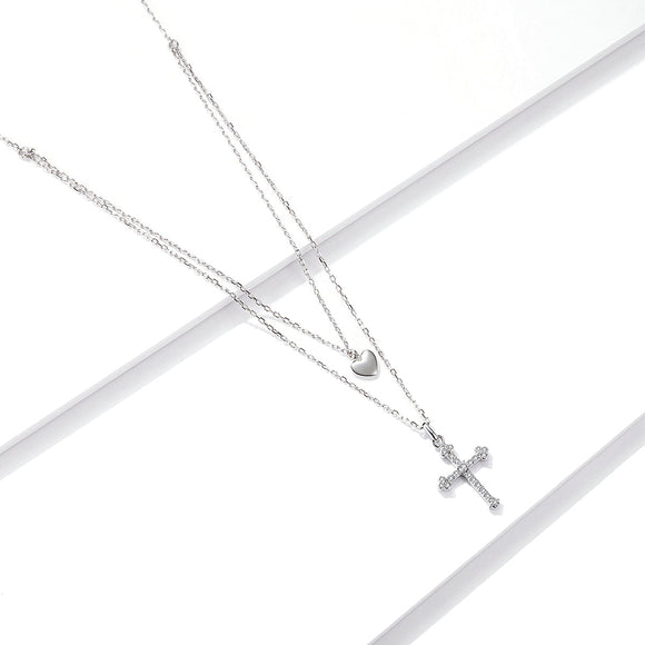 925 Sterling Silver Adjustable Platinum Plated Necklace with CZ - 1.4cm for Women