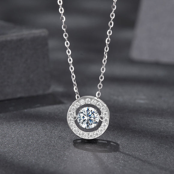 925 Sterling Silver Moissanite Pendant Necklace for Women - 40+5cm, White Gold Plated, Elegant Jewelry