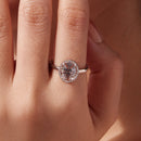 925 Sterling Silver Pavé Setting CZ White Gold Plated Ring with Transparent Glass for Women-5