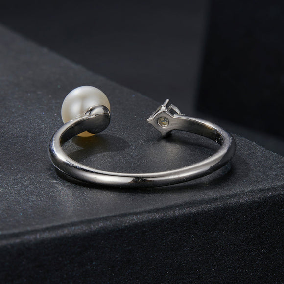 925 Sterling Silver Moissanite Quality Shell Pearl Ring for Women - Size E