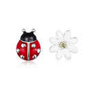 925 Sterling Silver Earrings with Enamel - Bug 1.0 x 0.8 cm, Flower 0.9 x 0.9 cm - Women-1
