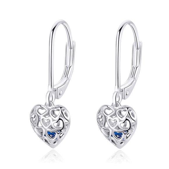 925 Sterling Silver Earrings with CZ and Platinum Plating, 2.3*0.8 cm