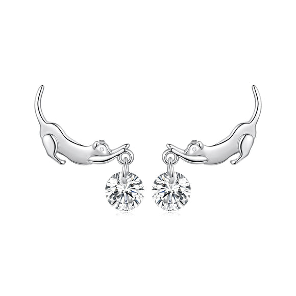 925 Sterling Silver White Gold Plated CZ Earrings 1.6x1.7cm for Women