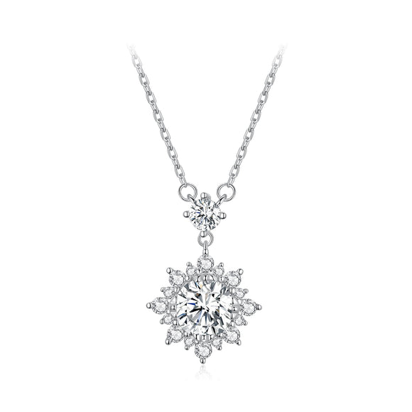 925 Sterling Silver Moissanite Necklace with Pavé Setting in Platinum, 450mm, for Women