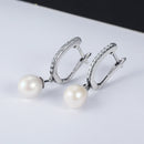925 Sterling Silver Freshwater Pearl Earrings with Pavé Setting CZ for Women-5