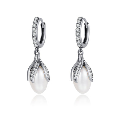 925 Sterling Silver Oxidized Silver Freshwater Pearl Earrings