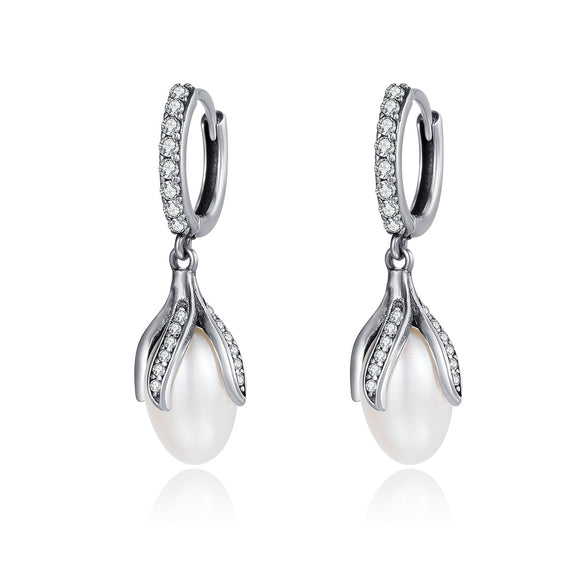 925 Sterling Silver Oxidized Silver Freshwater Pearl Earrings