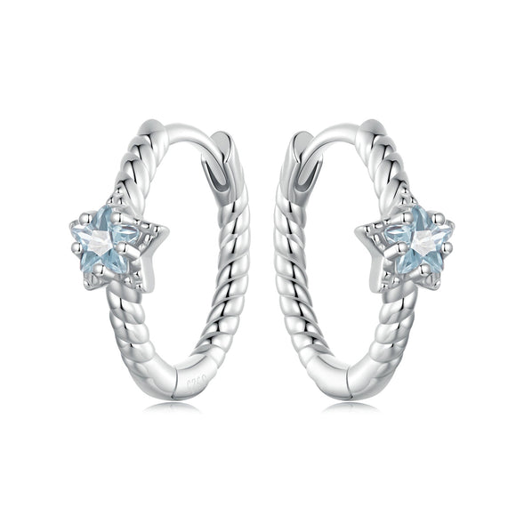 925 Sterling Silver Earrings with CZ and White Gold Plating, 1.3cm for Women