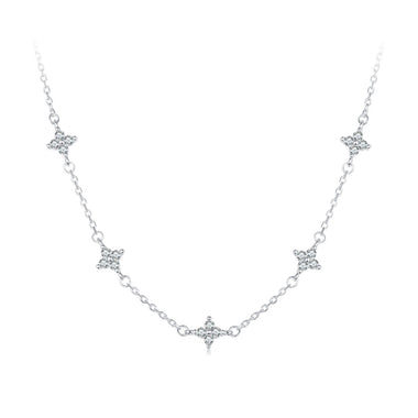 925 Sterling Silver Pave Setting CZ Necklace with White Gold Plating 400mm for Women - 0