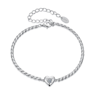 925 Sterling Silver Moissanite Heart Bracelet for Women - Silver - 15+6cm Length, 0.3cm Thickness