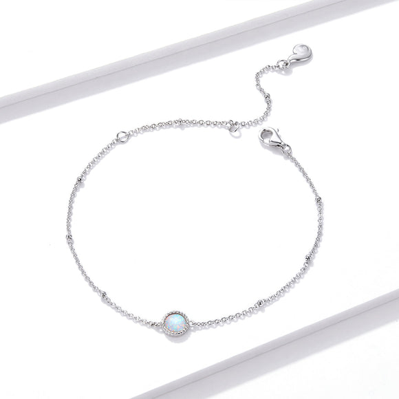 925 Sterling Silver Opal Bracelet for Women - Adjustable Size, Translucent Color