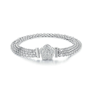 925 Sterling Silver and Platinum Plated 17.0 cm Pavé Setting CZ Bracelet for Women - 0