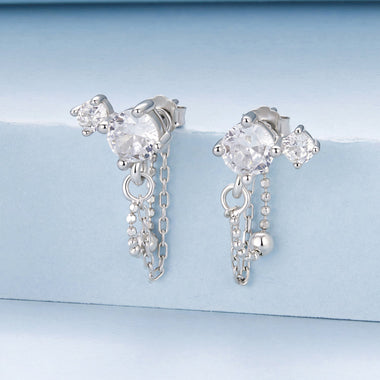 925 Sterling Silver White Gold Plated Pavé Setting CZ Earrings, 1.5cm for Women - 0