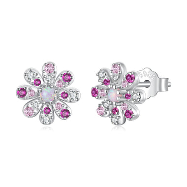 925 Sterling Silver Earrings with Synthetic Opal and CZ