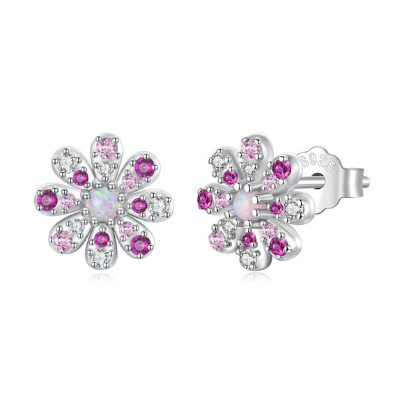 925 Sterling Silver Earrings with Synthetic Opal and CZ
