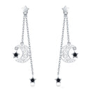 925 Sterling Silver Earrings with Plated Platinum and CZ - 4.4 x 1.0 cm for Women-1