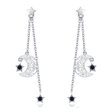925 Sterling Silver Earrings with Plated Platinum and CZ - 4.4 x 1.0 cm for Women