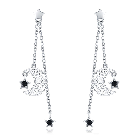 925 Sterling Silver Earrings with Plated Platinum and CZ - 4.4 x 1.0 cm for Women