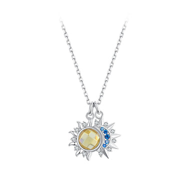925 Sterling Silver Necklace with Transparent Glass and Pavé Setting CZ - Length 450mm