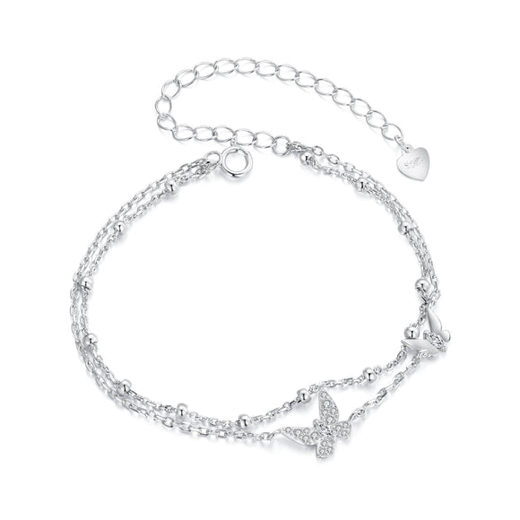 925 Sterling Silver Bracelets with Platinum Plating and CZ Stones - 150+60mm