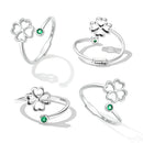 925 Sterling Silver Four-Leaf Clover Ring with Pavé CZ - 0.15cm Width-3