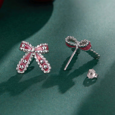 925 Sterling Silver Earrings with Enamel Process in White Gold Plating for Women - 0