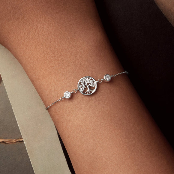 925 Sterling Silver White Gold Plated Bracelet with CZ Pendant