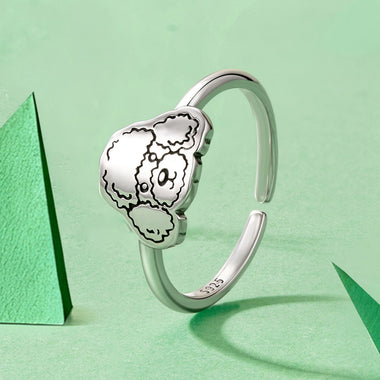 925 Sterling Silver Oxidized Silver Dog Ring for Women - 0