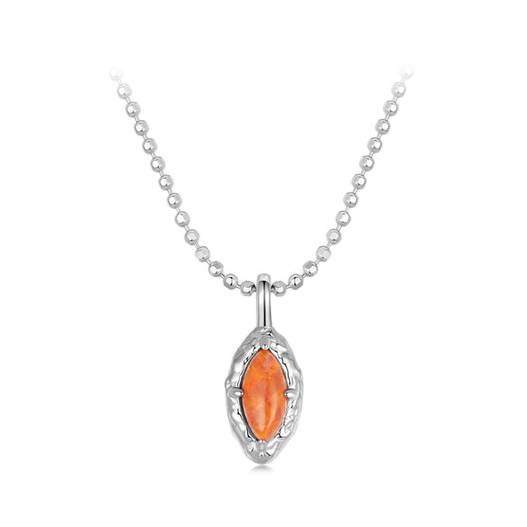 925 Sterling Silver Necklace with Synthetic Opal Pendant, 45cm, Plated White Gold for Women