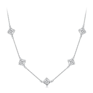 925 Sterling Silver + Moissanite Necklace with Plated White Gold - 40+5cm Length for Women - 0