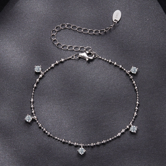 925 Sterling Silver & Moissanite Bracelet for Women - 15+6cm, Plated White Gold
