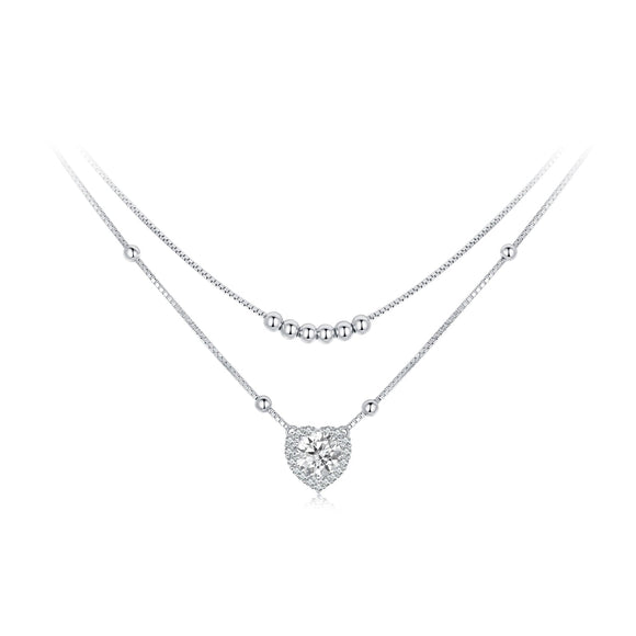 925 Sterling Silver 6.5mm Moissanite Necklace with Pavé Setting for Women
