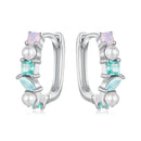 925 Sterling Silver Earrings with Nano Opal, Shell Pearl and Glass, 1.4cm for Women-2