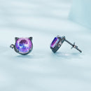 925 Sterling Silver Earrings with Pavé CZ and Transparent Glass in Black Gold, 1.0*1.2cm, for Women-4
